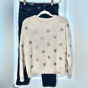 Essentiel Antwerp Metallic Polka Dot Knit Sweater - Light Pink + Silver